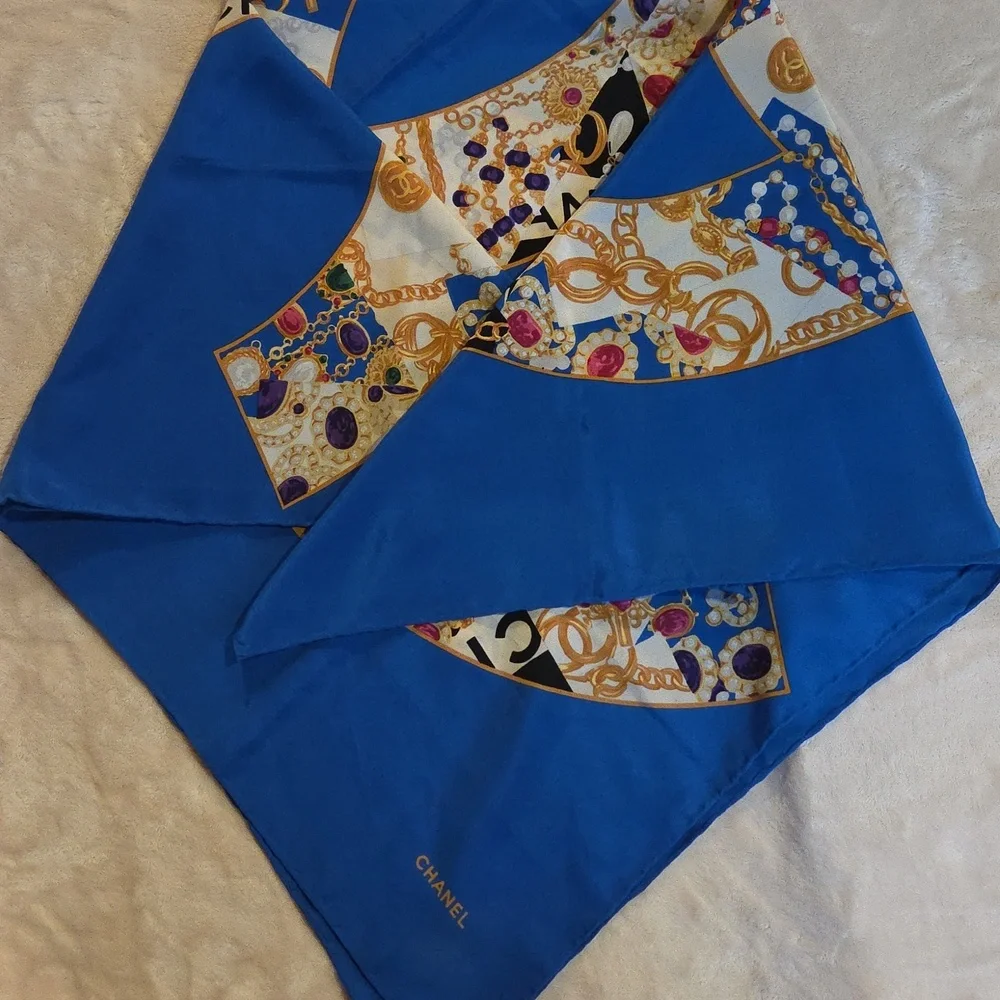 Chanel‎ Royal Blue and Gold Scarf